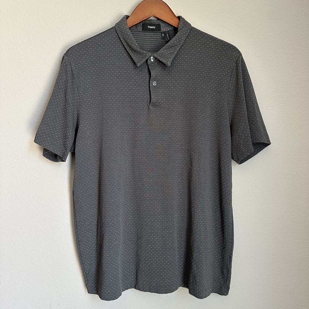 Theory Pima Cotton Gray Polo Shirt Preppy Short Sleeve Collared Golf Size XL